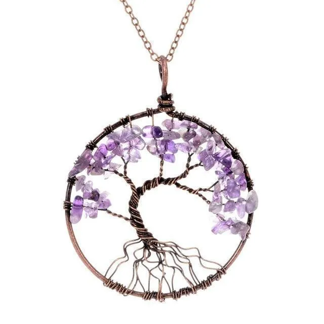 7 Chakra Natural Stone Tree of Life Necklace Crystals Nature Life Women Necklace