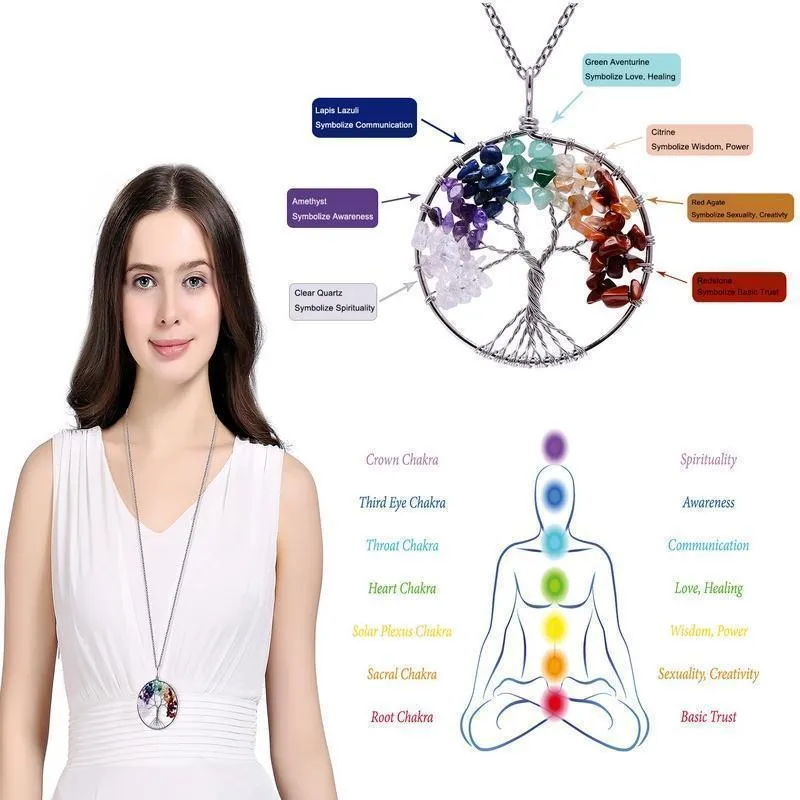 7 Chakra Natural Stone Tree of Life Necklace Crystals Nature Life Women Necklace
