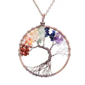 7 Chakra Natural Stone Tree of Life Necklace Crystals Nature Life Women Necklace