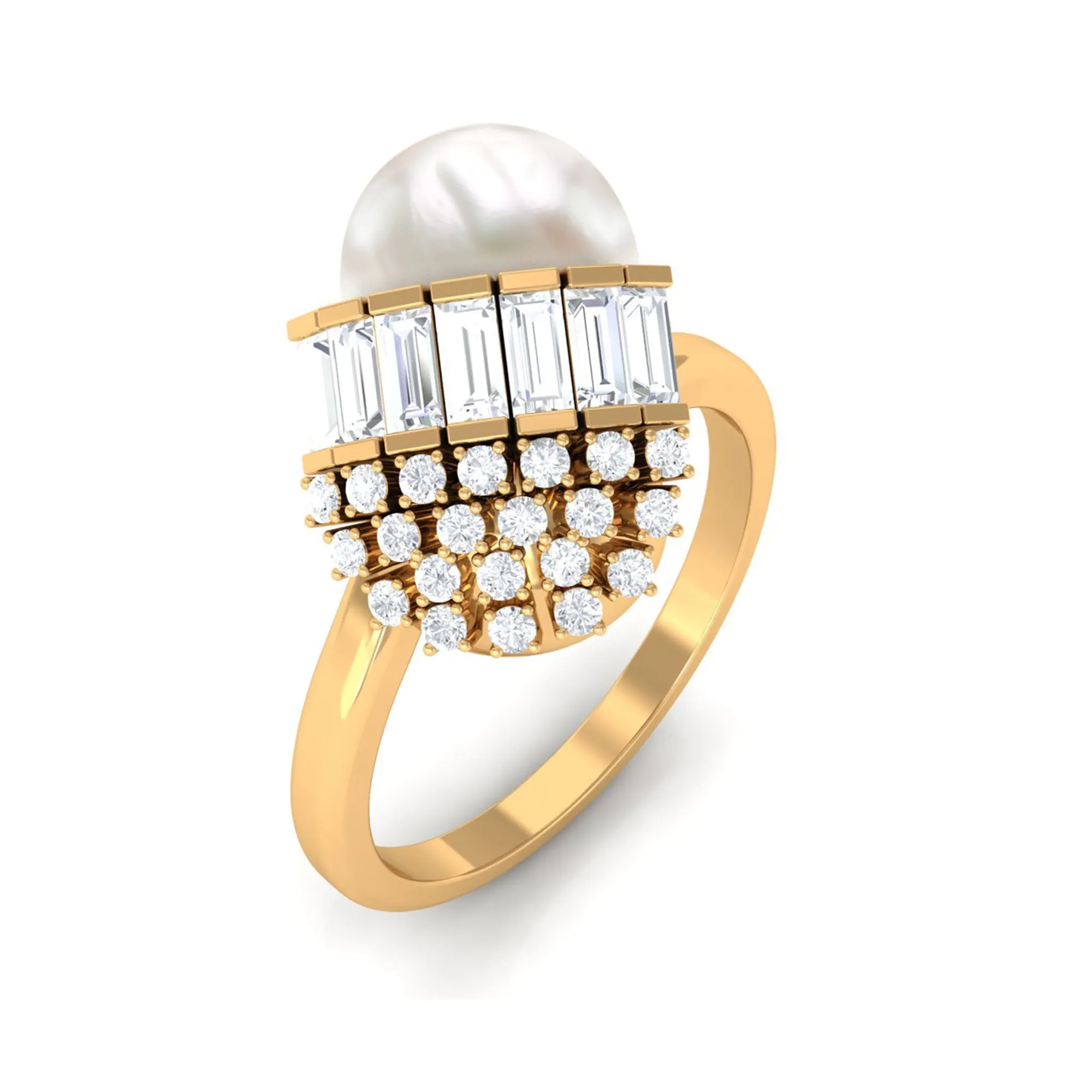 8.25 CT Freshwater Pearl and Diamond Cocktail Engagement Ring