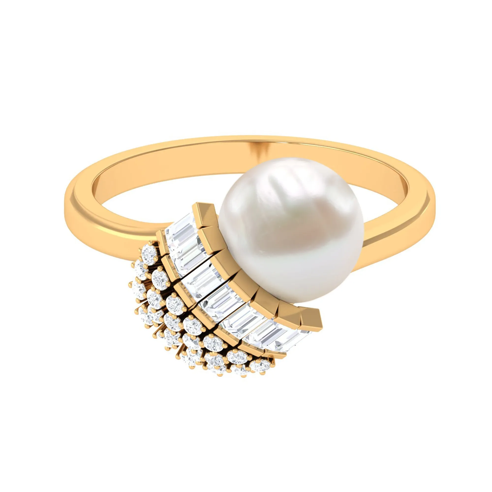 8.25 CT Freshwater Pearl and Diamond Cocktail Engagement Ring