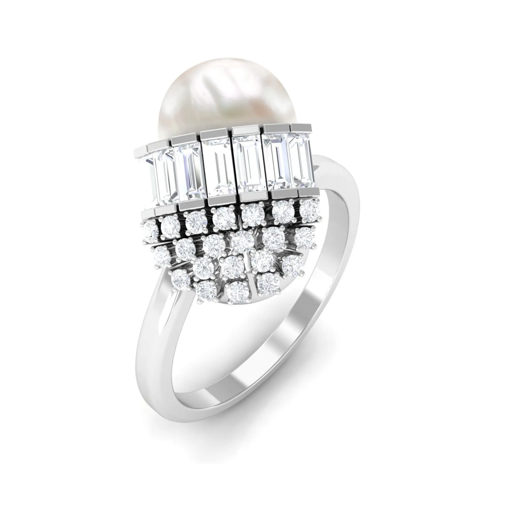 8.25 CT Freshwater Pearl and Diamond Cocktail Engagement Ring