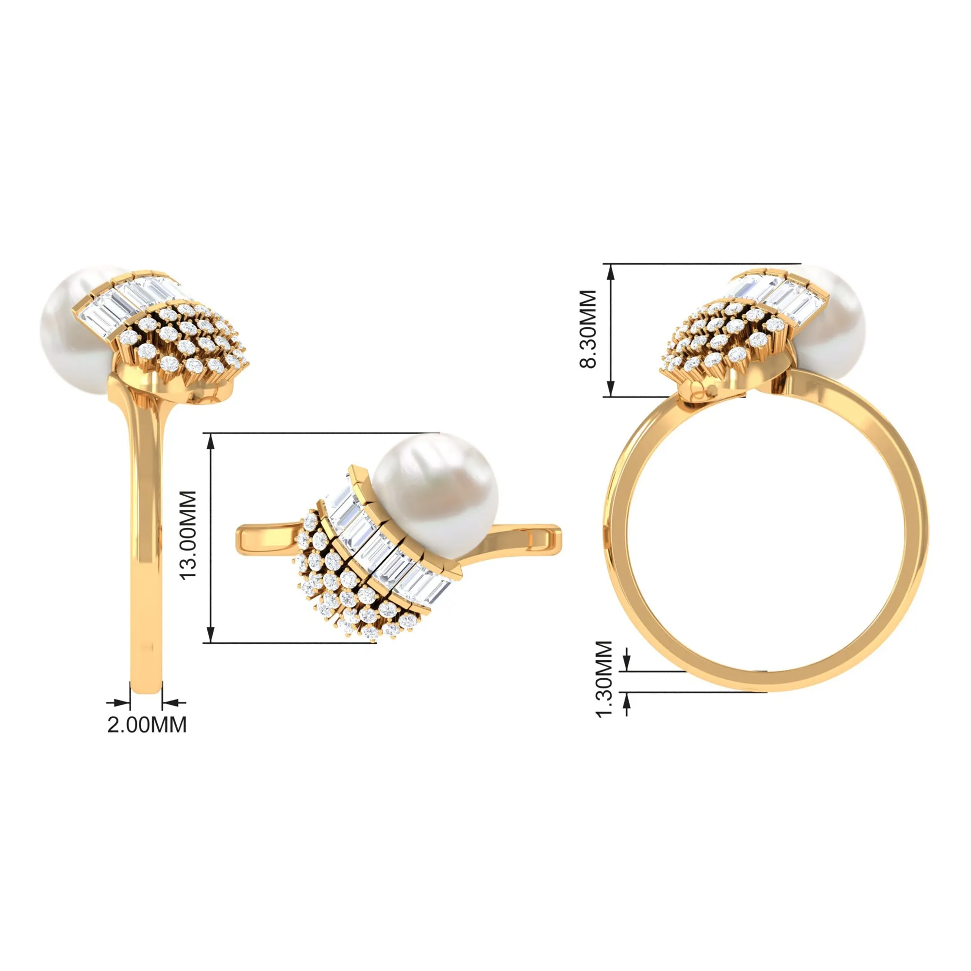 8.25 CT Freshwater Pearl and Diamond Cocktail Engagement Ring