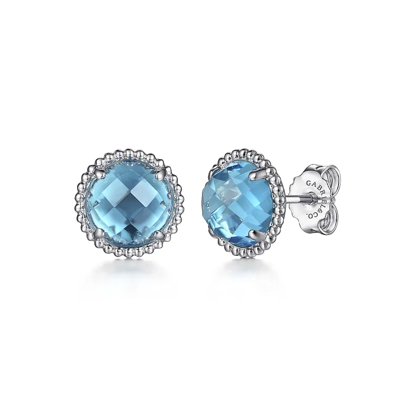 925 Sterling Silver Bujukan Blue Topaz Stud Earrings