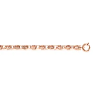 9ct Rose Gold Silver Filled 19cm Belcher Bracelet with Cubic Zirconia & Bolt Ring