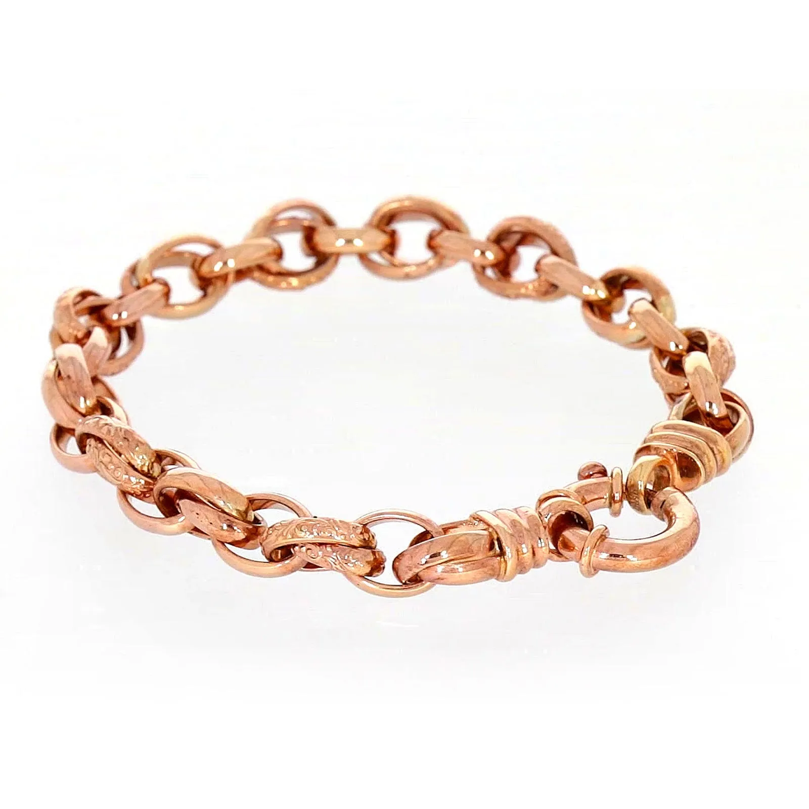 9ct Rose Gold Silver Filled 19cm Belcher Bracelet with Cubic Zirconia & Bolt Ring