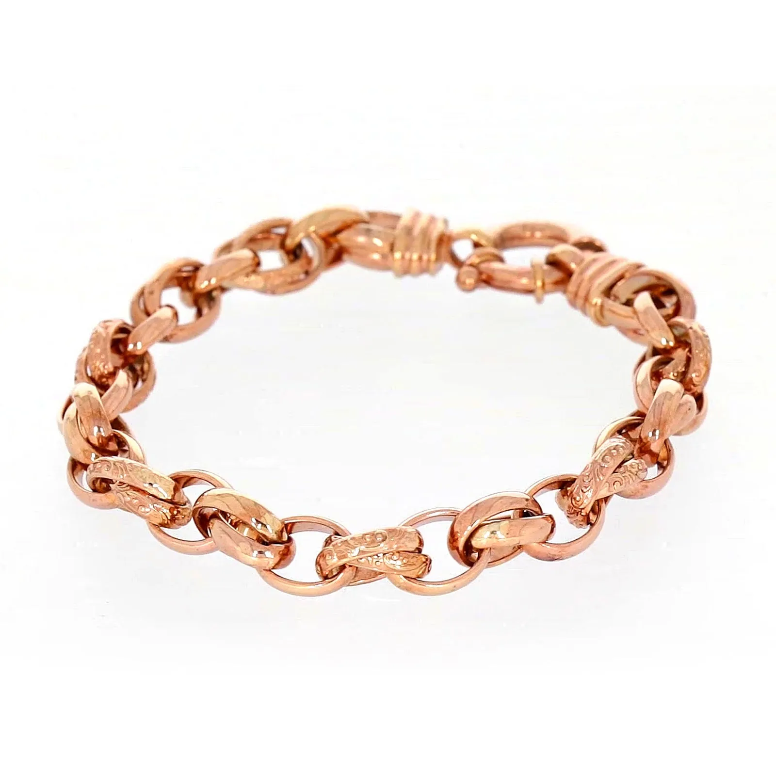 9ct Rose Gold Silver Filled 19cm Belcher Bracelet with Cubic Zirconia & Bolt Ring