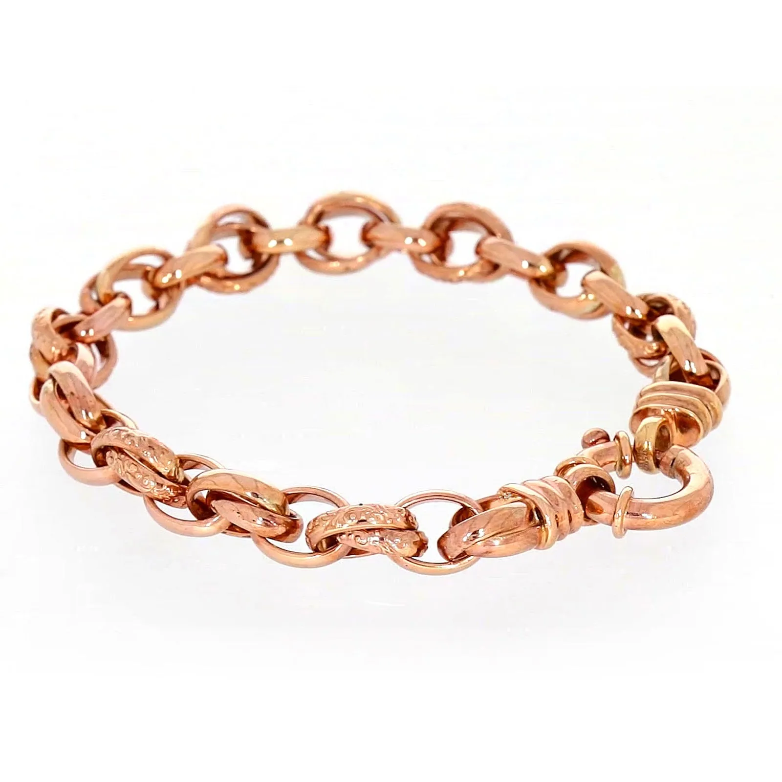 9ct Rose Gold Silver Filled 19cm Belcher Bracelet with Cubic Zirconia & Bolt Ring