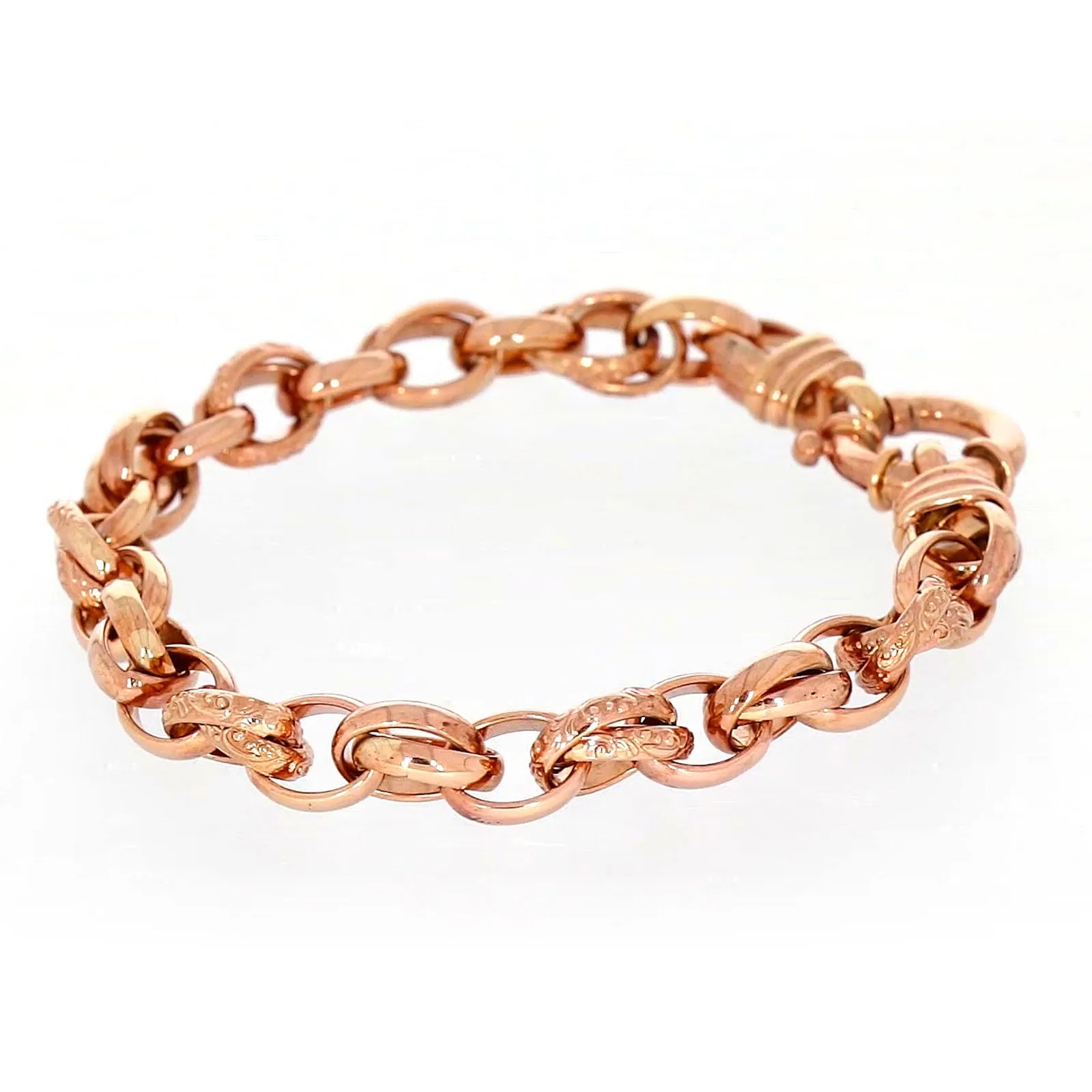 9ct Rose Gold Silver Filled 19cm Belcher Bracelet with Cubic Zirconia & Bolt Ring