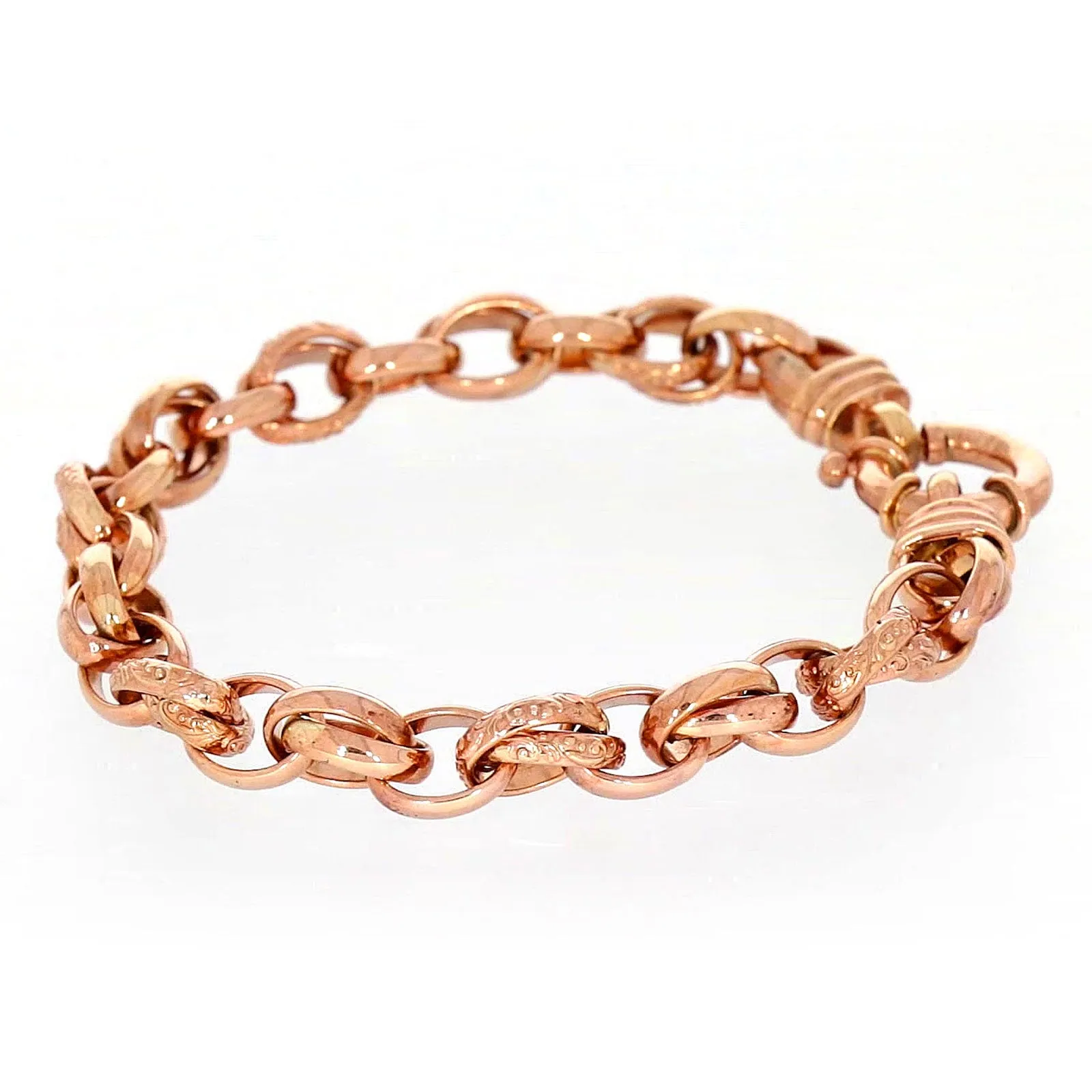 9ct Rose Gold Silver Filled 19cm Belcher Bracelet with Cubic Zirconia & Bolt Ring