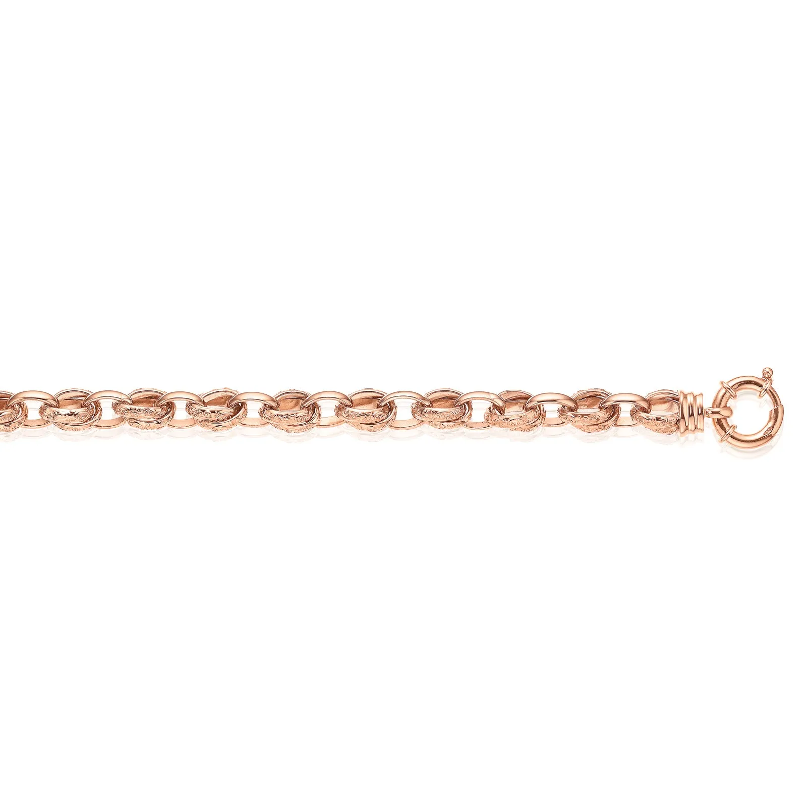 9ct Rose Gold Silver Filled 19cm Belcher Bracelet with Cubic Zirconia & Bolt Ring