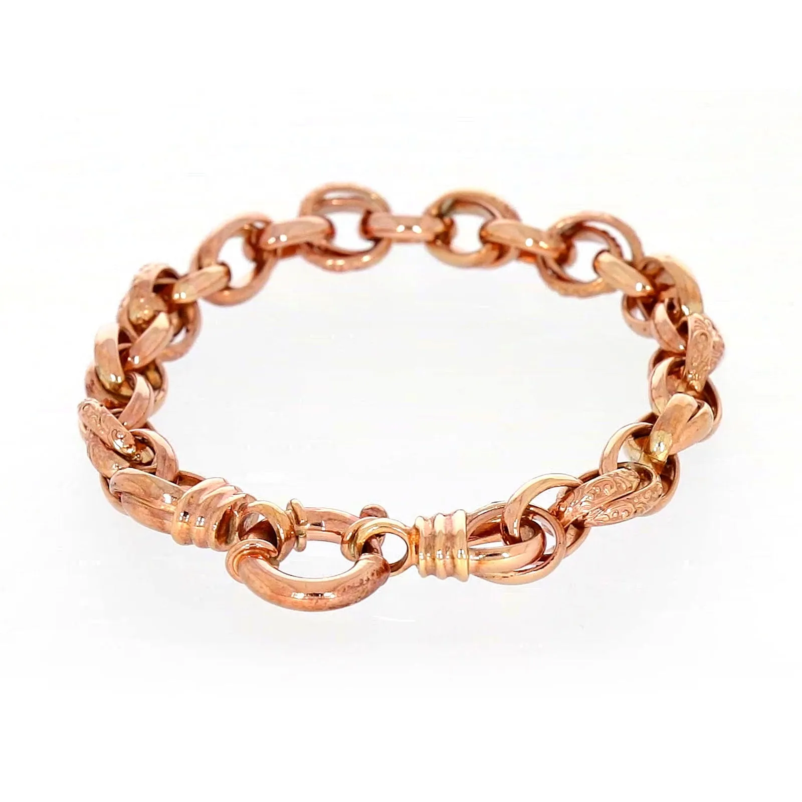 9ct Rose Gold Silver Filled 19cm Belcher Bracelet with Cubic Zirconia & Bolt Ring