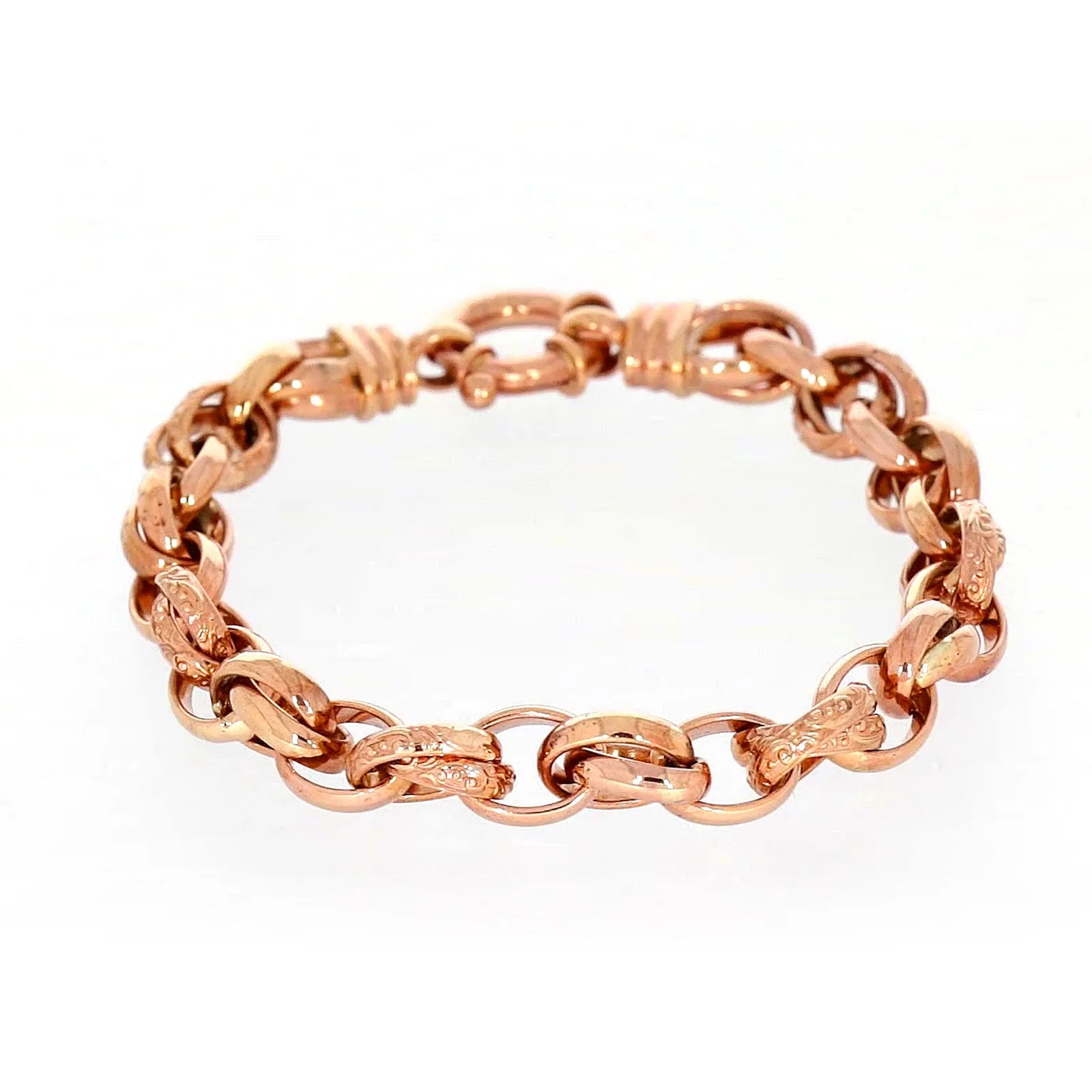 9ct Rose Gold Silver Filled 19cm Belcher Bracelet with Cubic Zirconia & Bolt Ring