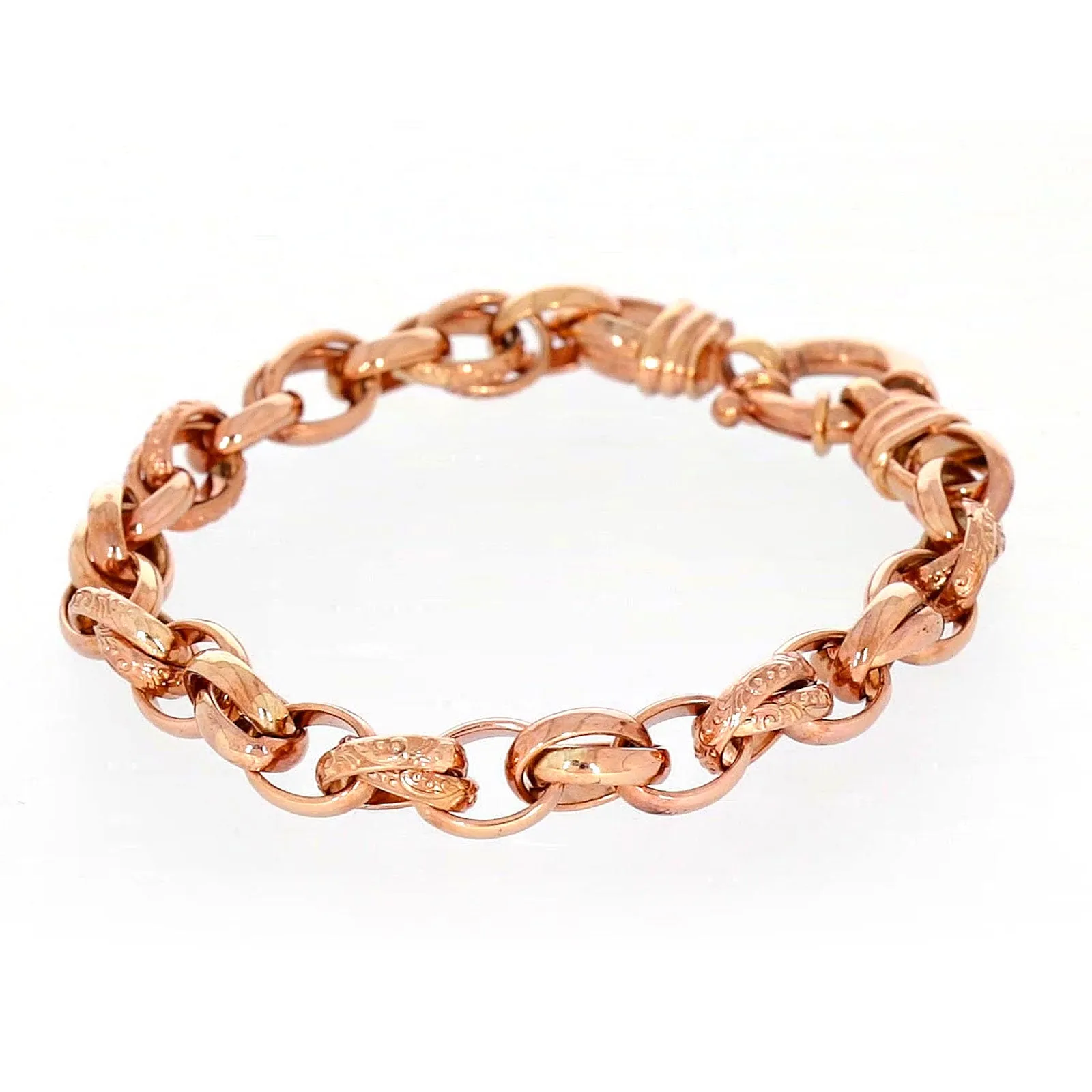 9ct Rose Gold Silver Filled 19cm Belcher Bracelet with Cubic Zirconia & Bolt Ring