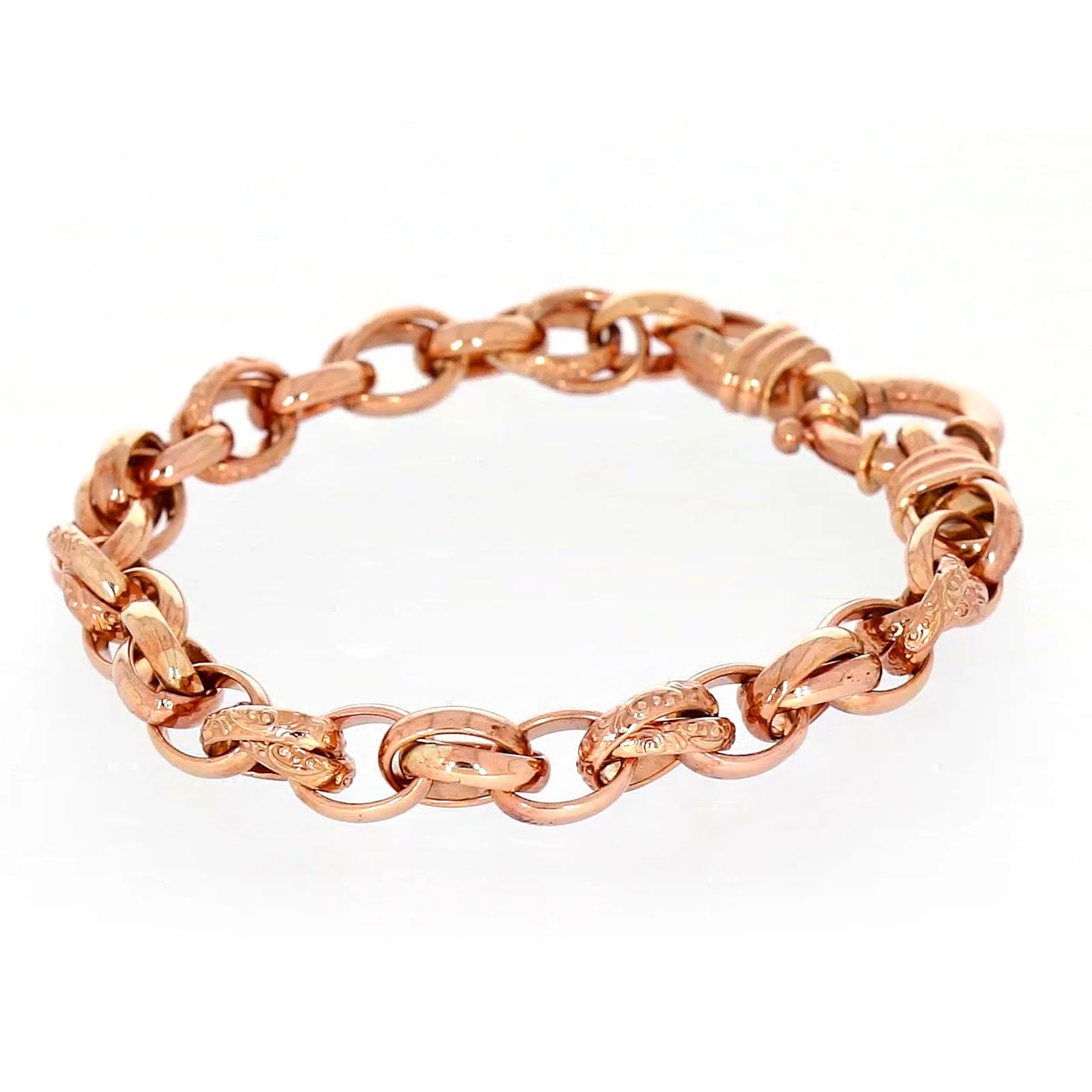9ct Rose Gold Silver Filled 19cm Belcher Bracelet with Cubic Zirconia & Bolt Ring