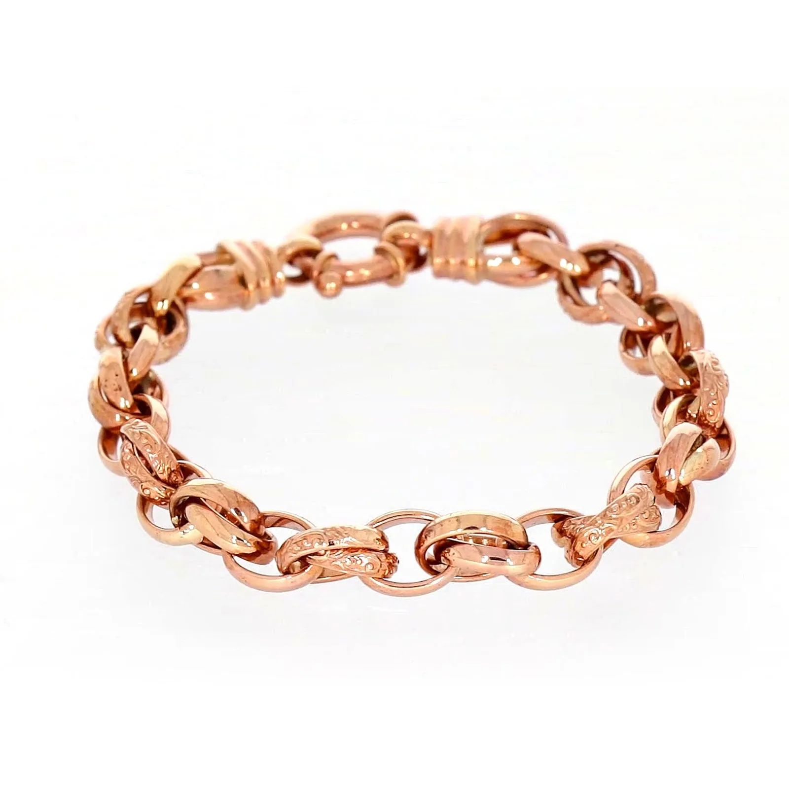 9ct Rose Gold Silver Filled 19cm Belcher Bracelet with Cubic Zirconia & Bolt Ring