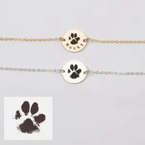 Actual Dog Cat Paw Nose Print Bracelet. (14 karat Solid Gold) - CG410B_58. Starts at