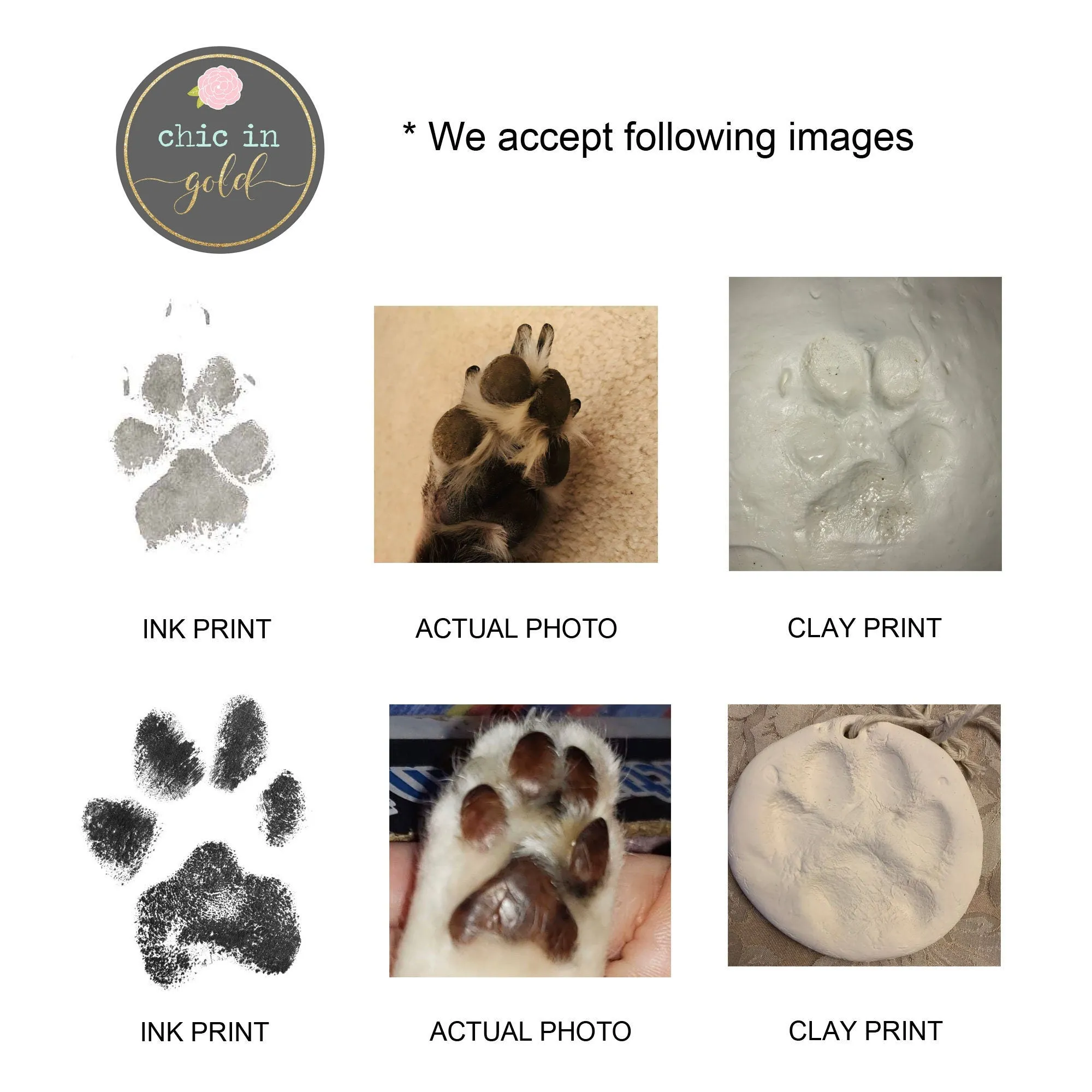 Actual Dog Cat Paw Nose Print Bracelet. (14 karat Solid Gold) - CG410B_58. Starts at