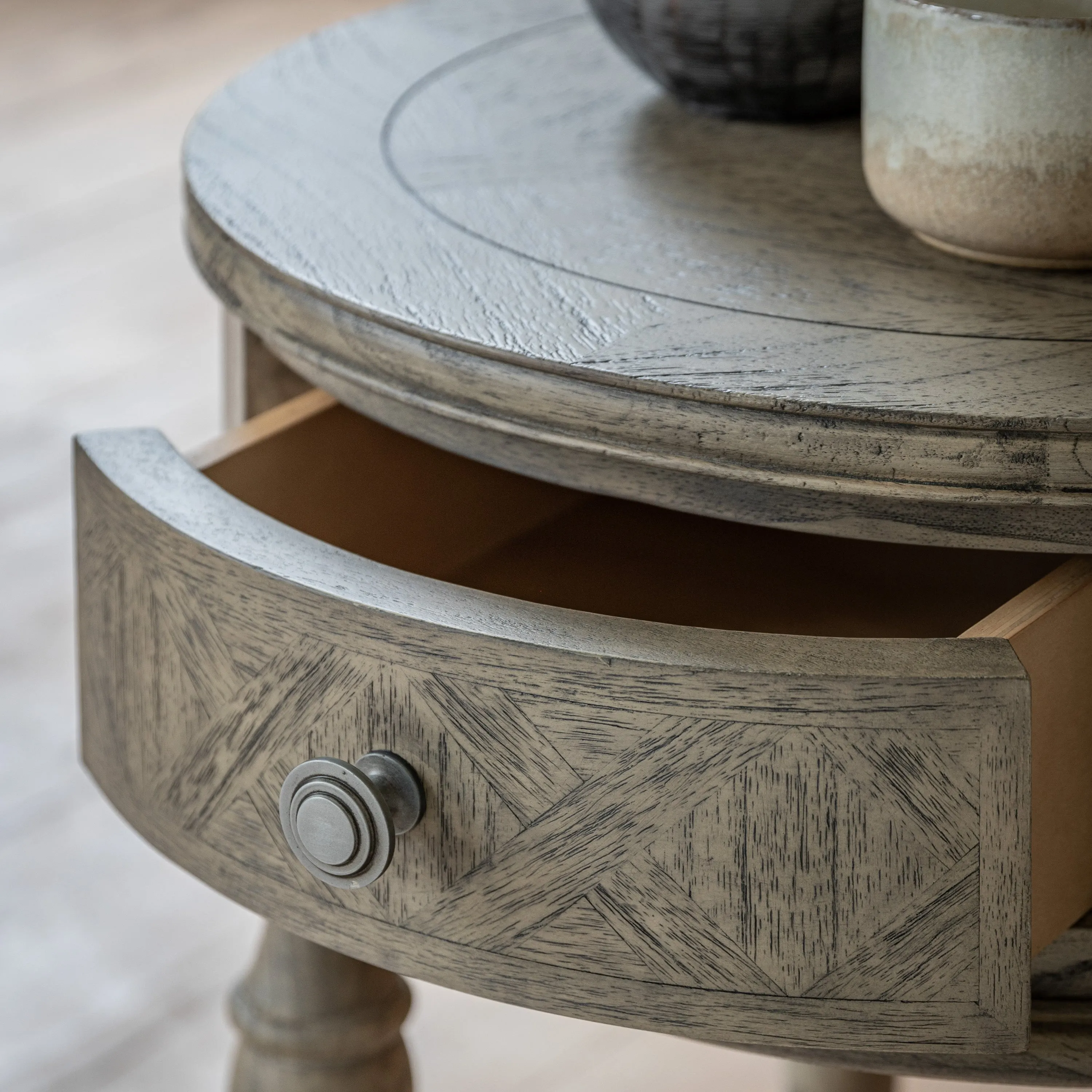 Amos Mustique Round 1 Drawer Side Table
