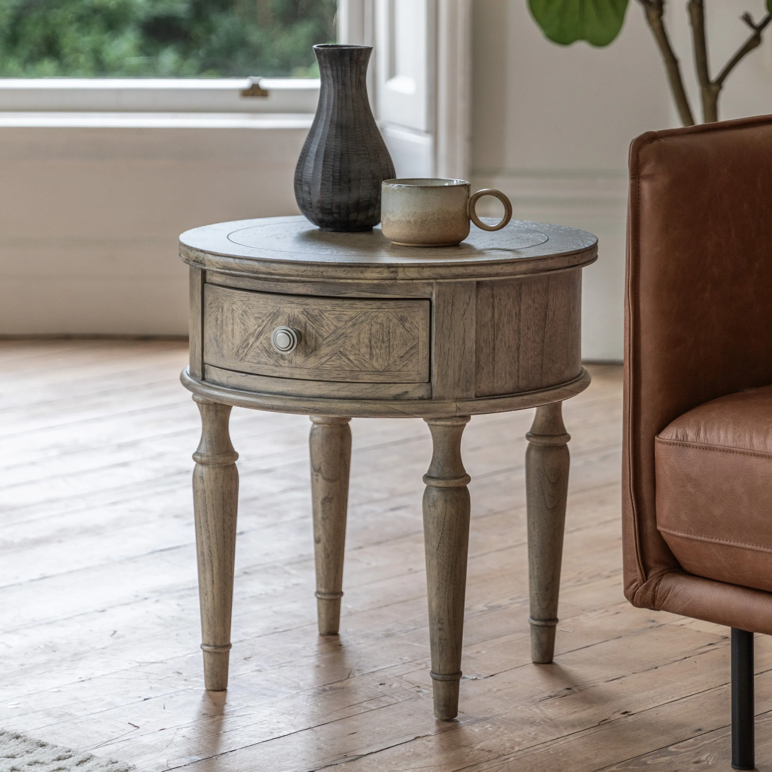 Amos Mustique Round 1 Drawer Side Table