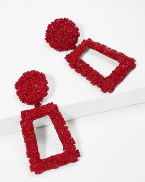 ANTALYA RED RECTANGULAR DROP EARRINGS