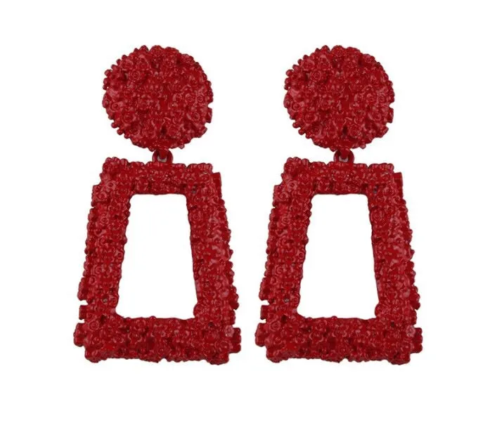 ANTALYA RED RECTANGULAR DROP EARRINGS