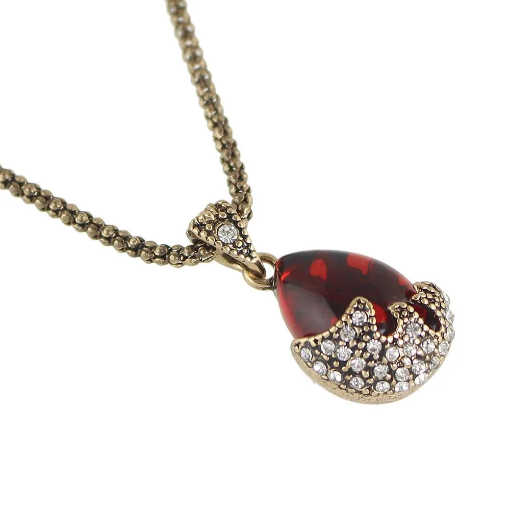 Antique Red Stone Water Drop Pendant Jewelry Set