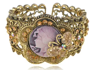 Antique Topaz Colored Vintage Cameo Lady Bangle Bracelet