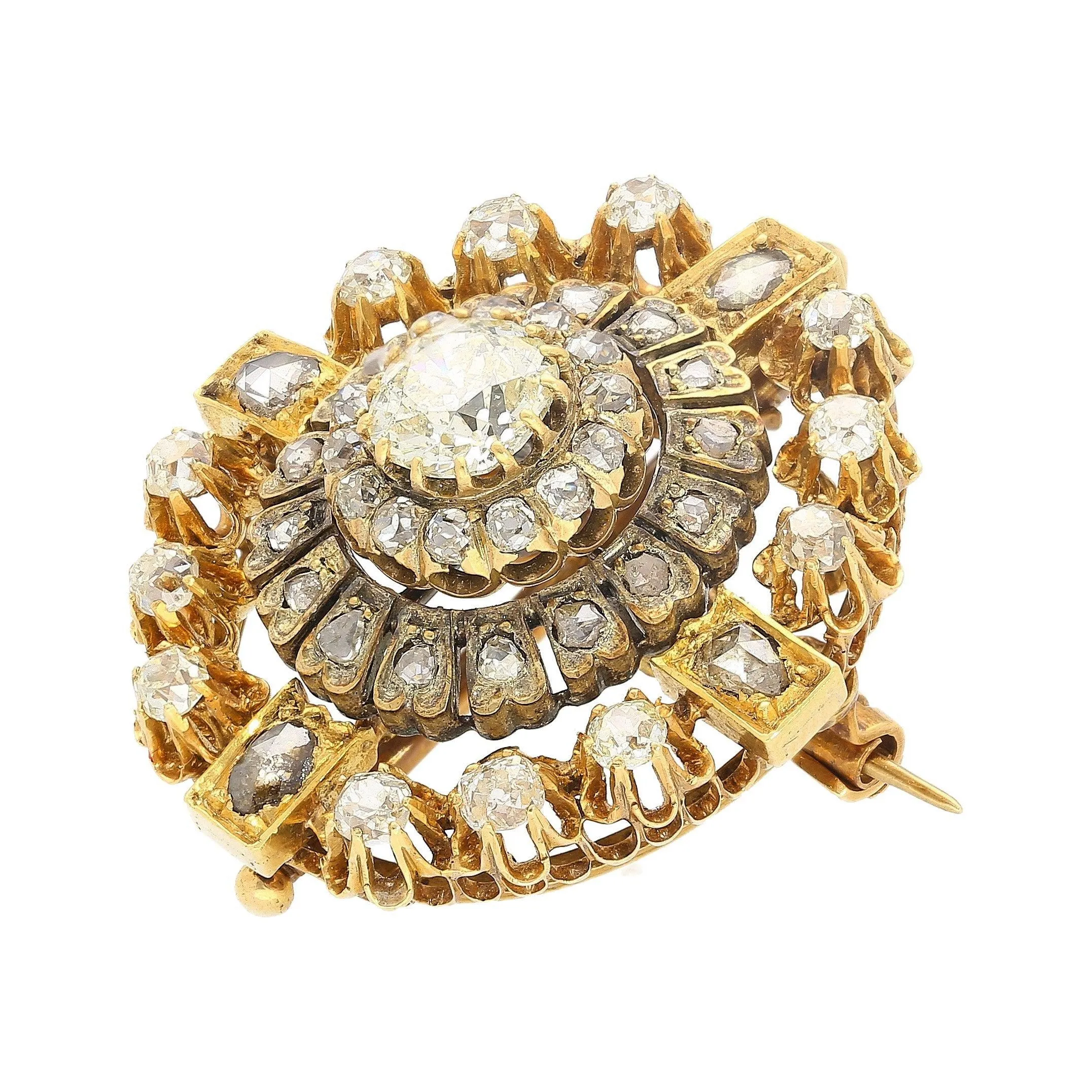 Antique Victorian Late 1800's 6.72 Carat Total Mixed Old Euro Cut Diamond Brooch
