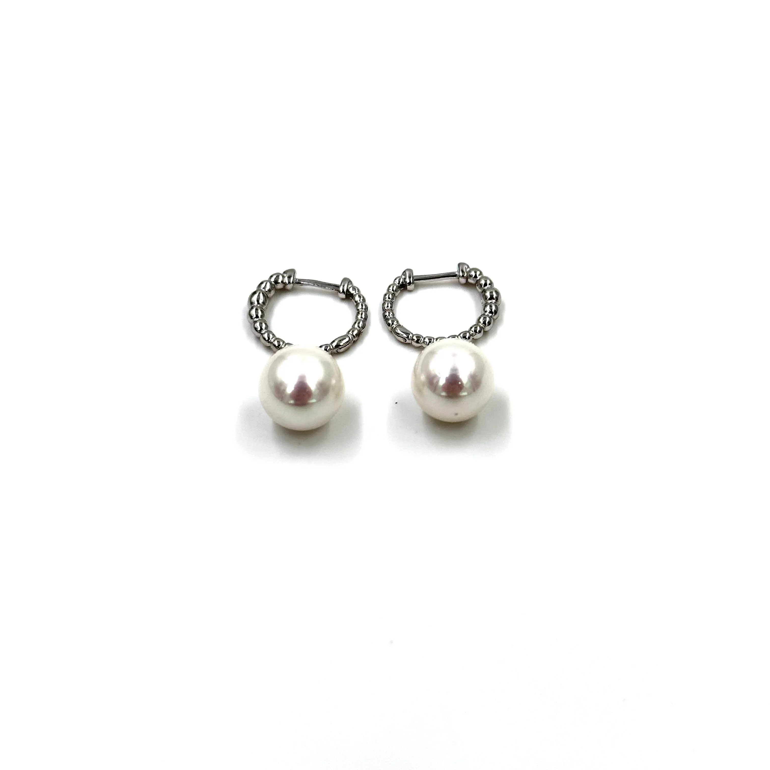 Ashley Gold Sterling Silver Small Pearl Drop Hoop Earrings