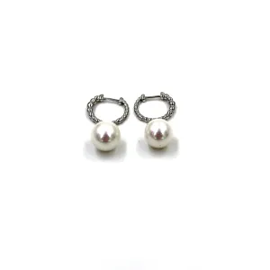 Ashley Gold Sterling Silver Small Pearl Drop Hoop Earrings