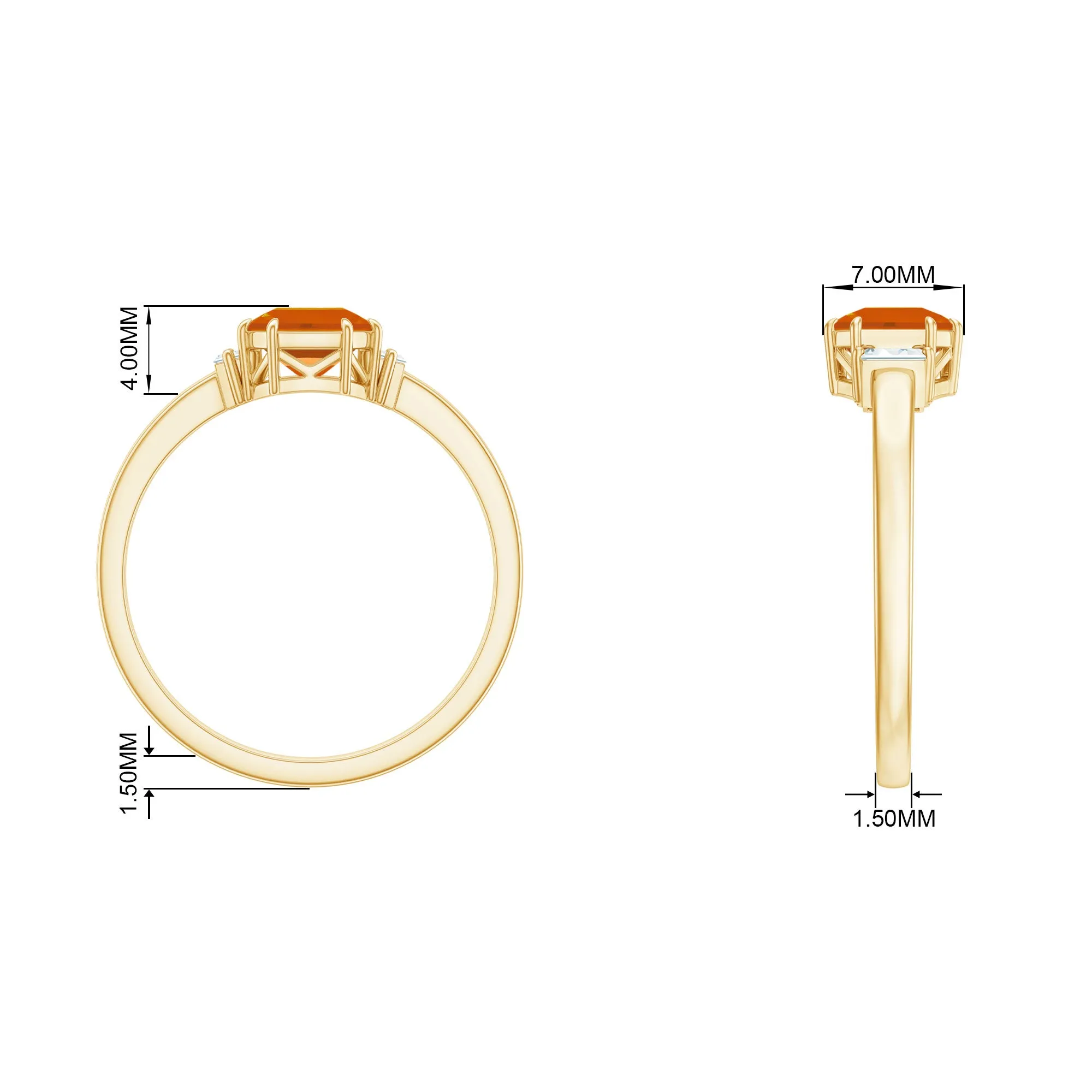 Asscher Cut Solitaire Fire Opal Engagement Ring with Diamond
