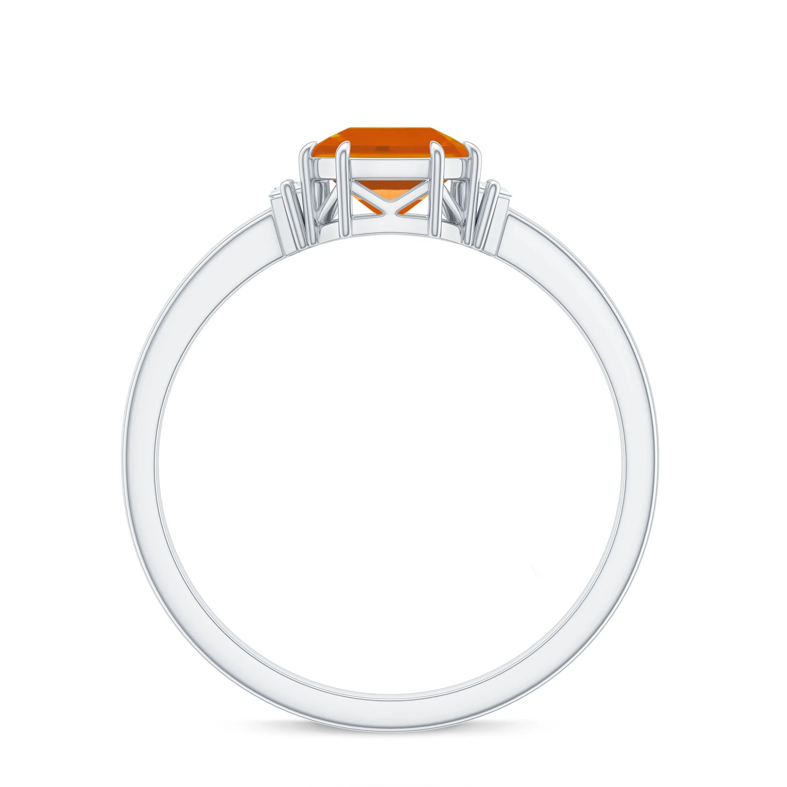 Asscher Cut Solitaire Fire Opal Engagement Ring with Diamond