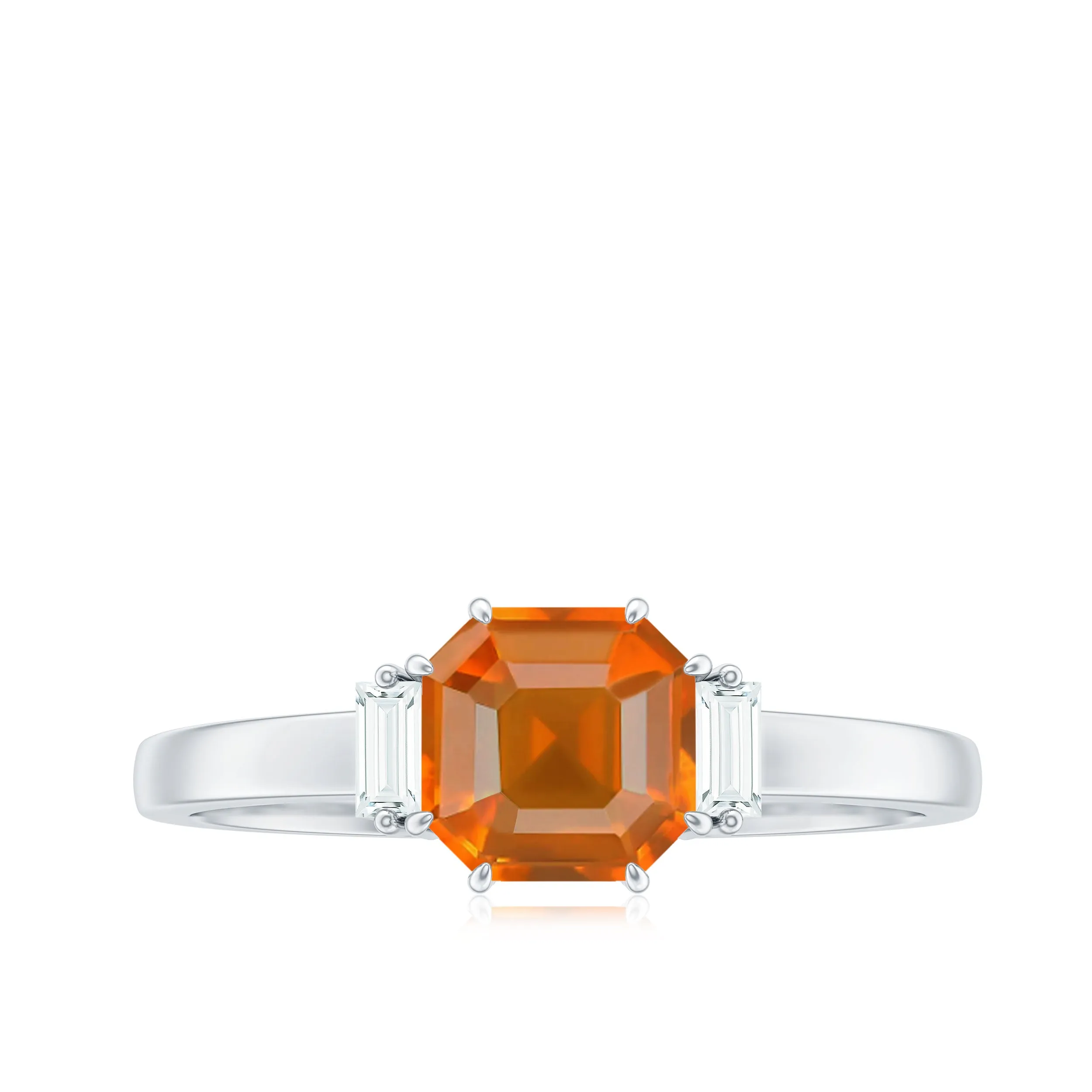 Asscher Cut Solitaire Fire Opal Engagement Ring with Diamond