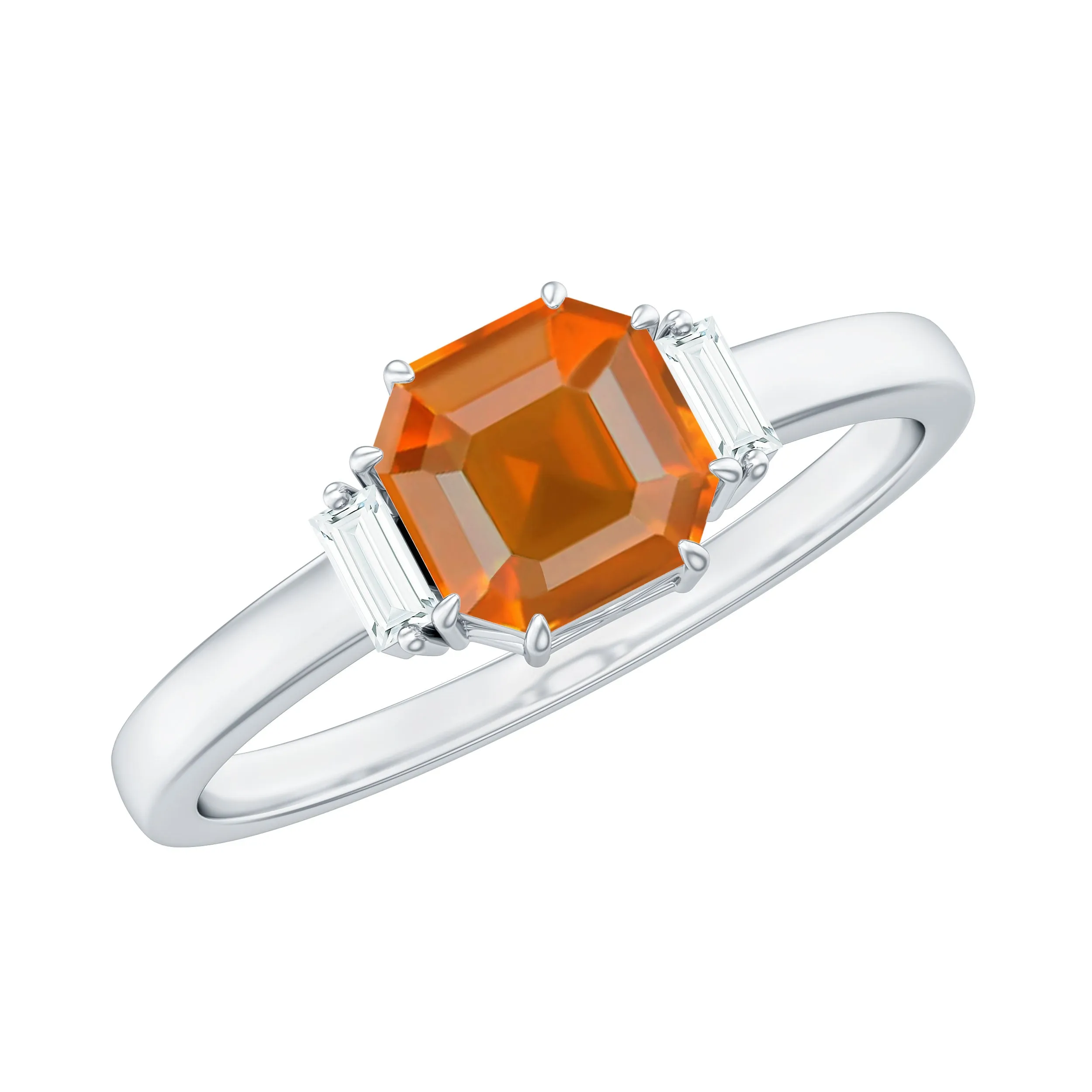 Asscher Cut Solitaire Fire Opal Engagement Ring with Diamond