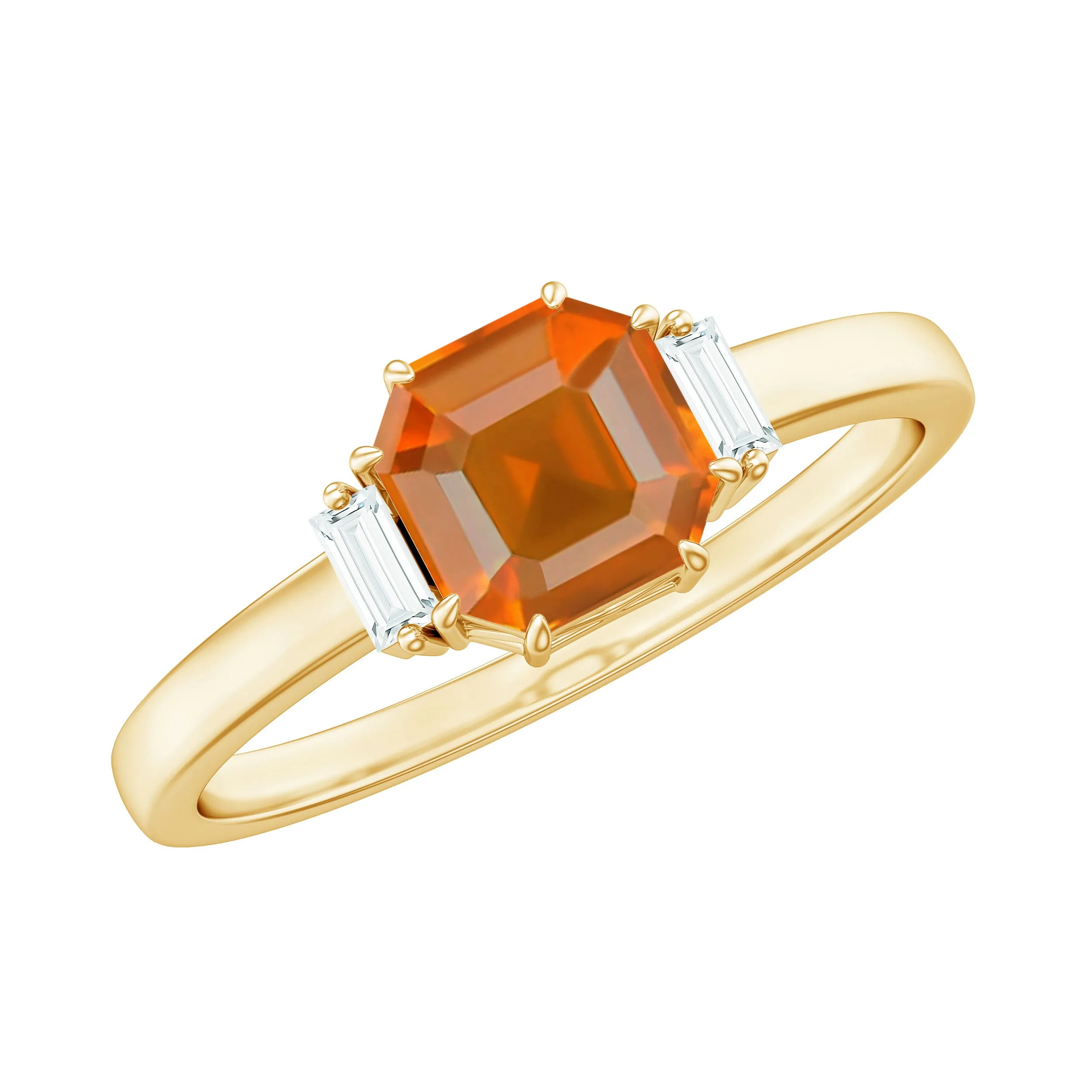 Asscher Cut Solitaire Fire Opal Engagement Ring with Diamond