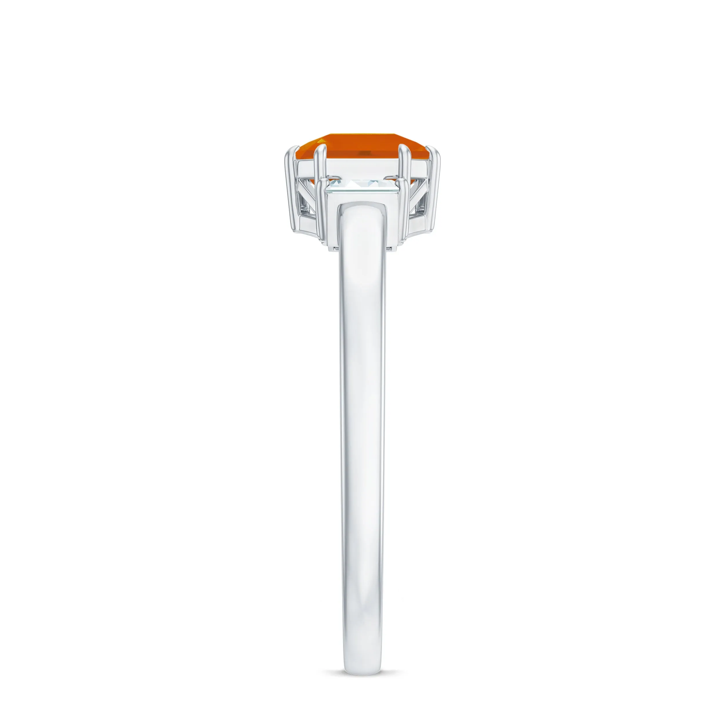 Asscher Cut Solitaire Fire Opal Engagement Ring with Diamond