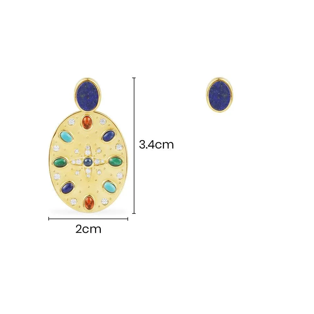 Asymmetric Multicolor Ear Jacket and Stud - Yellow Silver