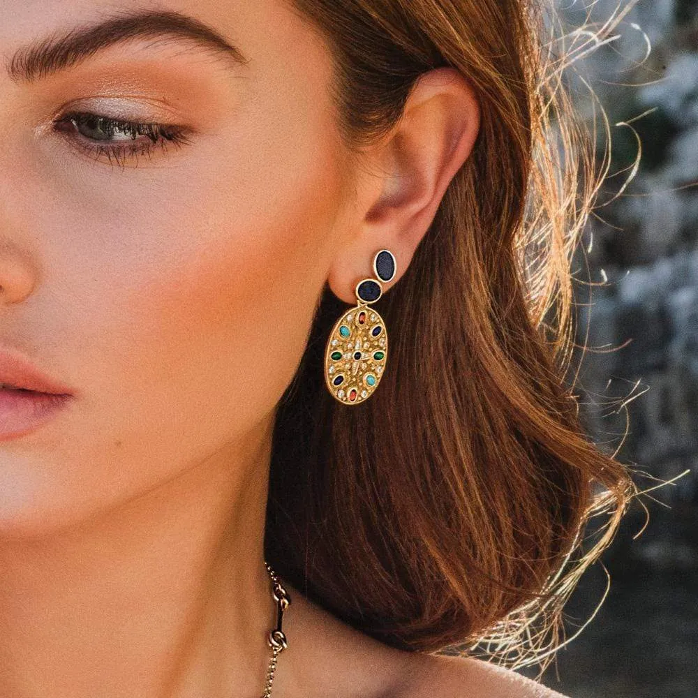 Asymmetric Multicolor Ear Jacket and Stud - Yellow Silver
