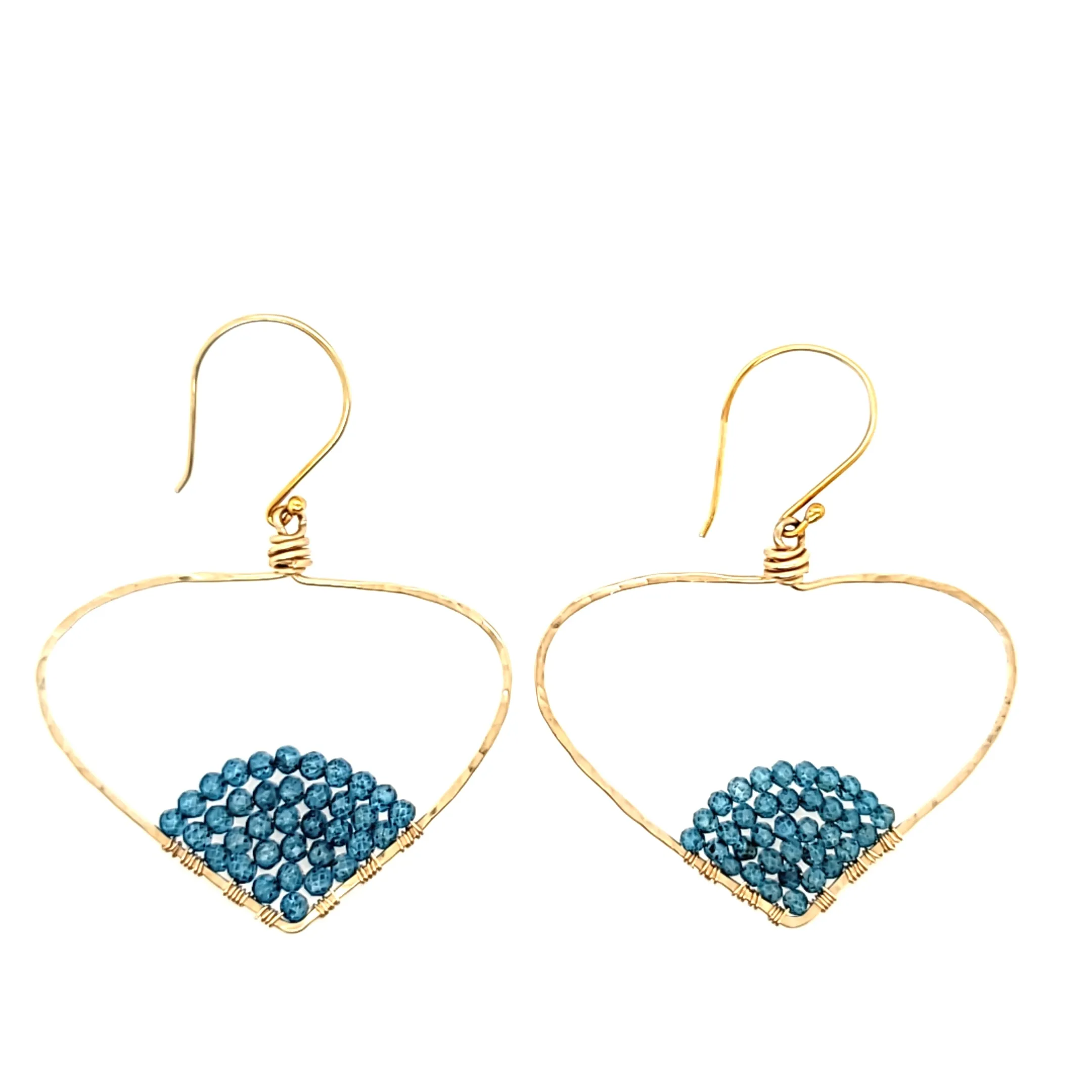 AVF Blue Topaz Beaded Spade-Shape Hoop Earrings (SI2350)