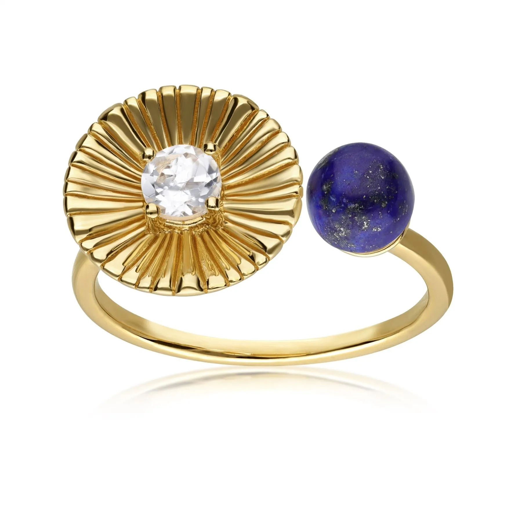 Bague Ouverte Florale Caruso avec Lapis Lazuli et Topaze Blanche