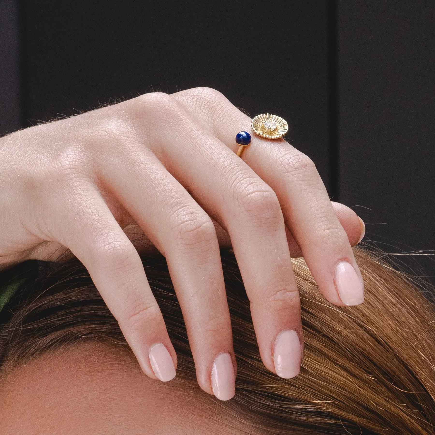 Bague Ouverte Florale Caruso avec Lapis Lazuli et Topaze Blanche