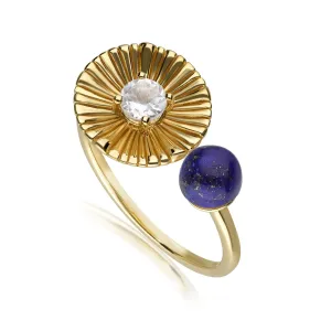 Bague Ouverte Florale Caruso avec Lapis Lazuli et Topaze Blanche