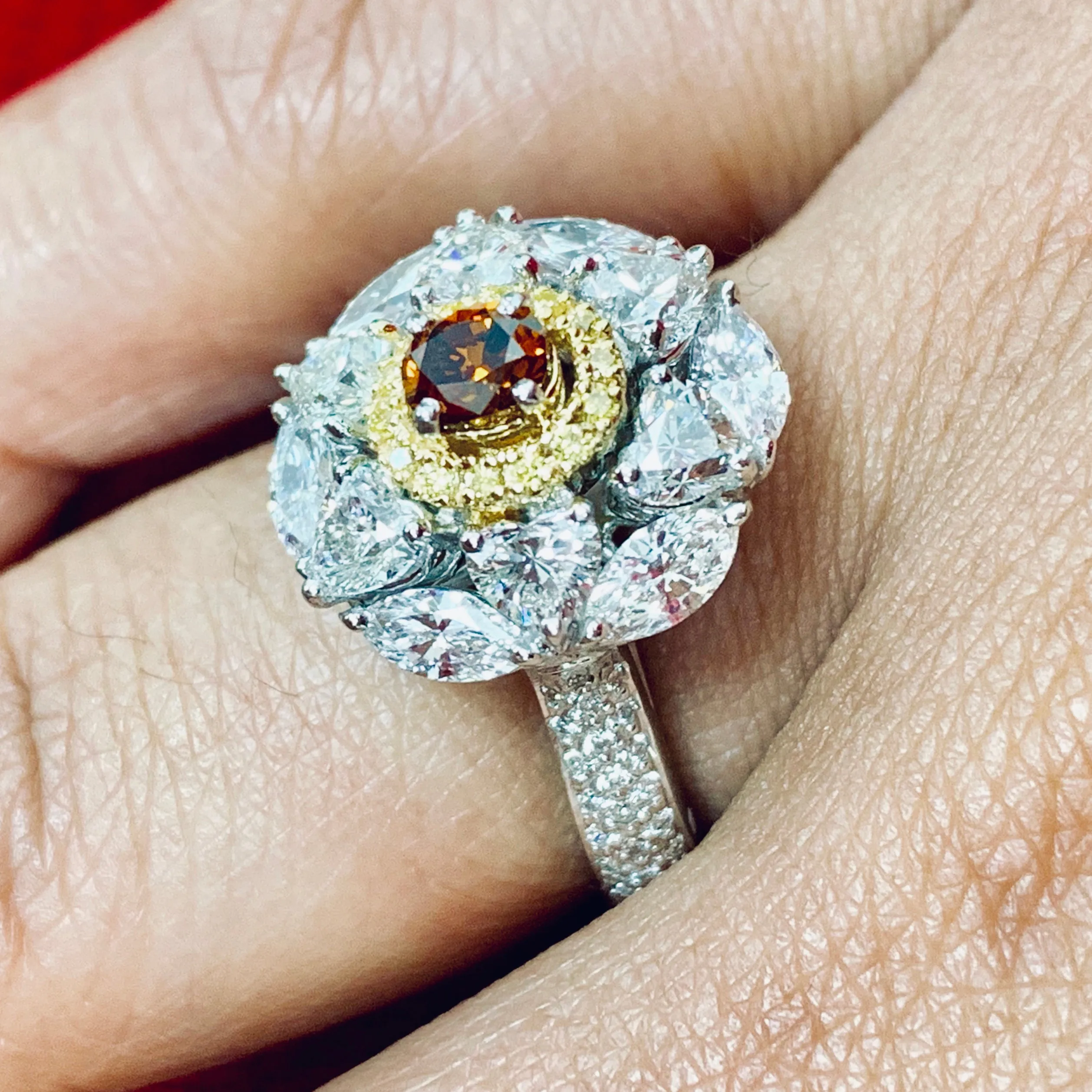 Ballerina Champagne Diamond Ring (2.44 ct Diamonds) in Gold