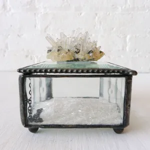 Beveled Glass Jewelry Box with Quartz Pyrite Matrix Crystal Cluster and Mica