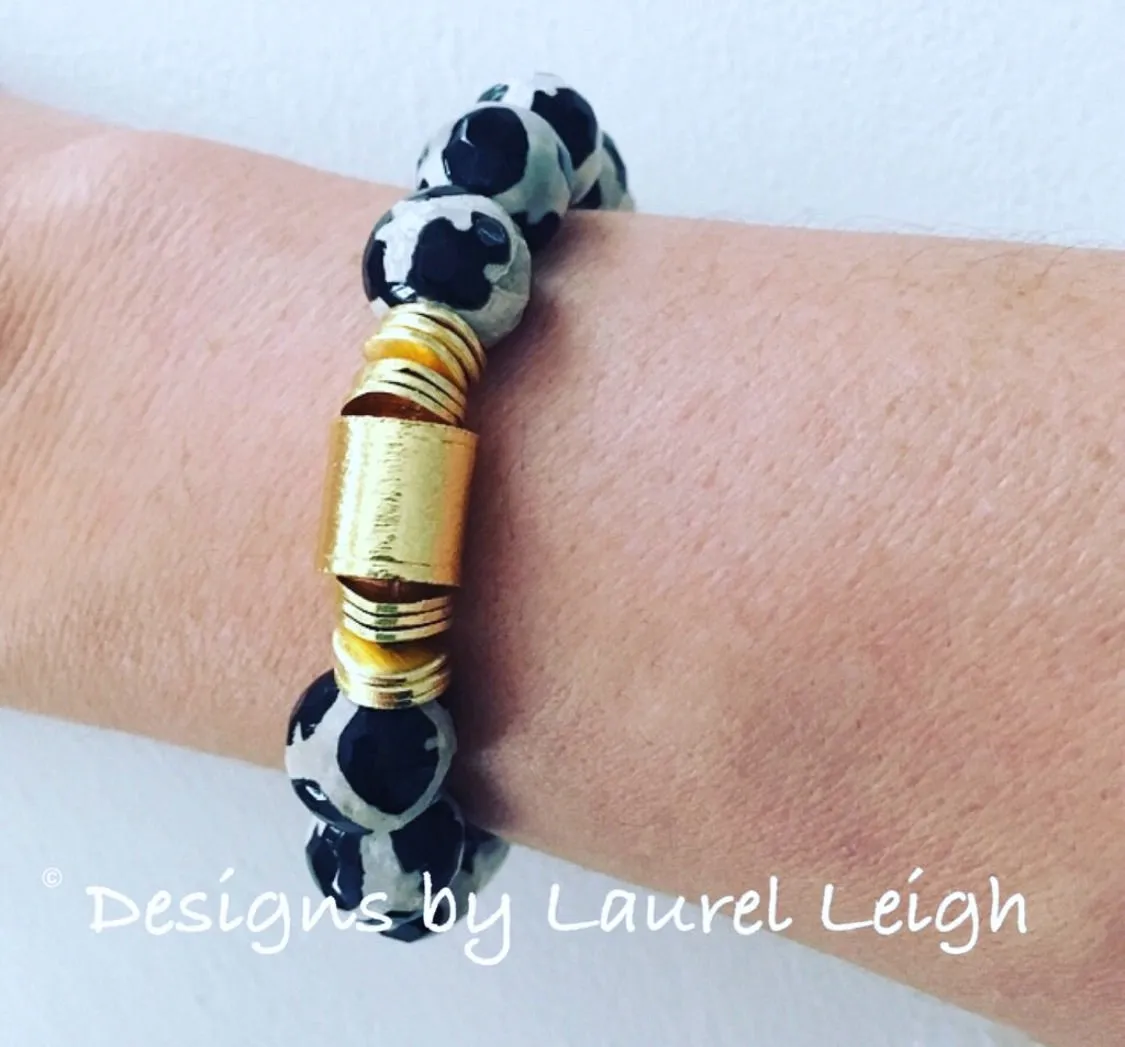 Black and White Tibetan Agate Gemstone Statement Bracelet