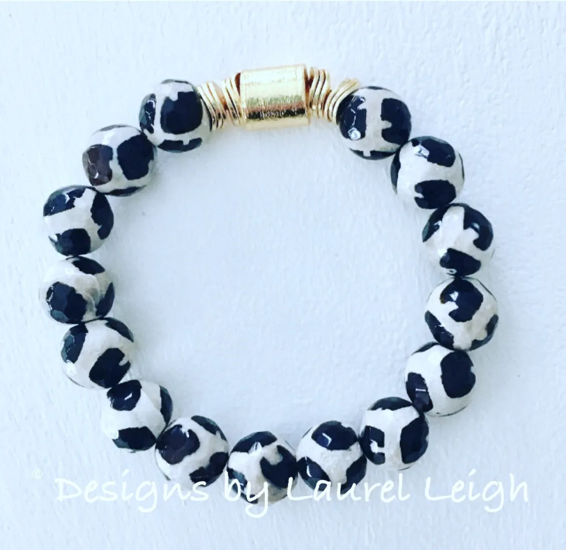 Black and White Tibetan Agate Gemstone Statement Bracelet