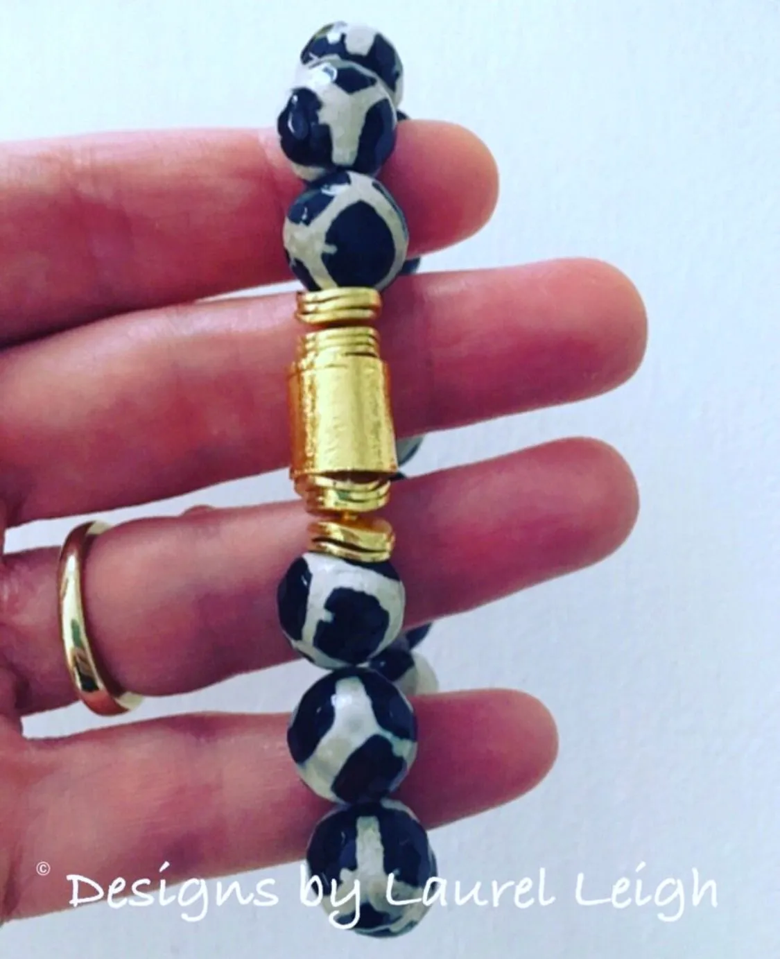 Black and White Tibetan Agate Gemstone Statement Bracelet