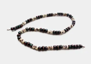 Black Bone Turquoise and Coral Inlaid Mala with Skull Counter