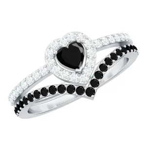 Black Onyx and Diamond Heart Wedding Ring Set
